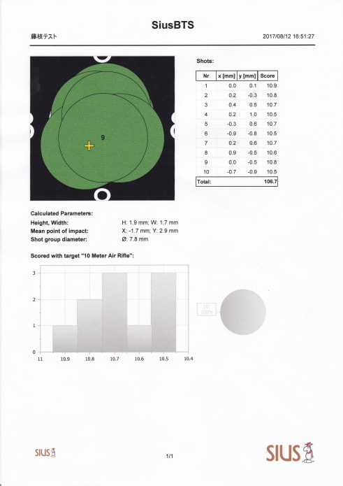 10mAR弾の精度測定結果レポート（一例、10発の場合）